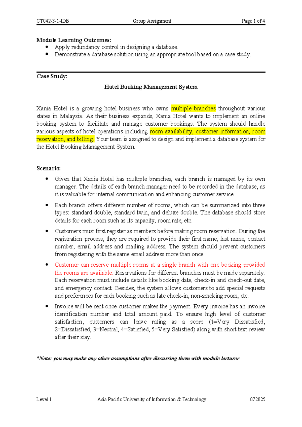 Group Assignment: Database Design for Hotel Booking System (072025 ...