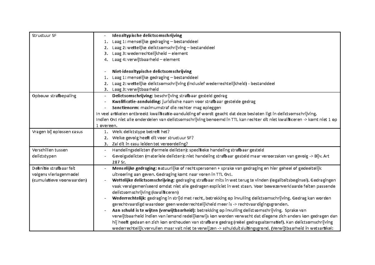 Strafrecht schematisch ingedeeld - Structuur SF - Ideaaltypische