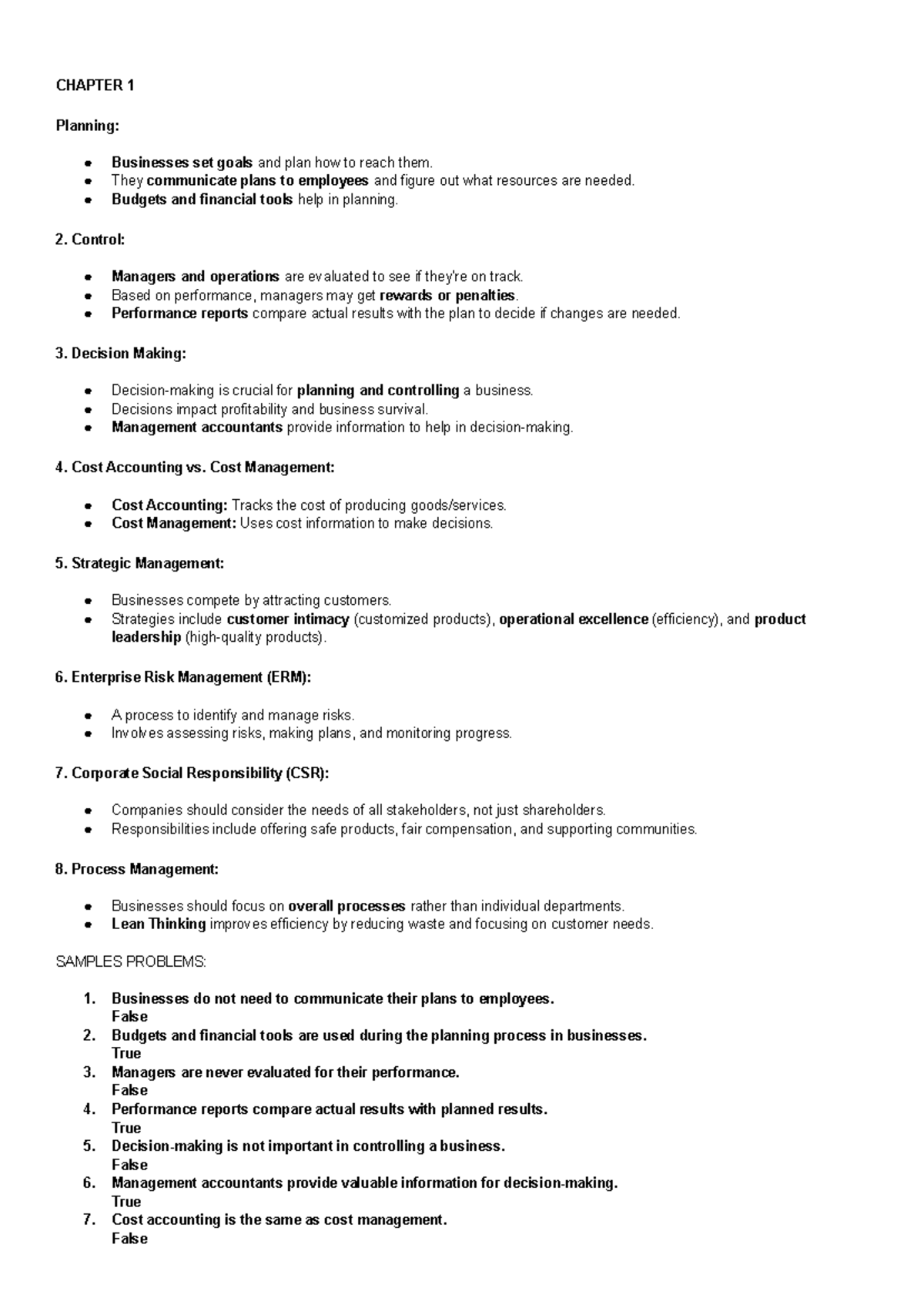 STRATCOST: Overview of Chapters on Cost Management & Strategy - Studocu