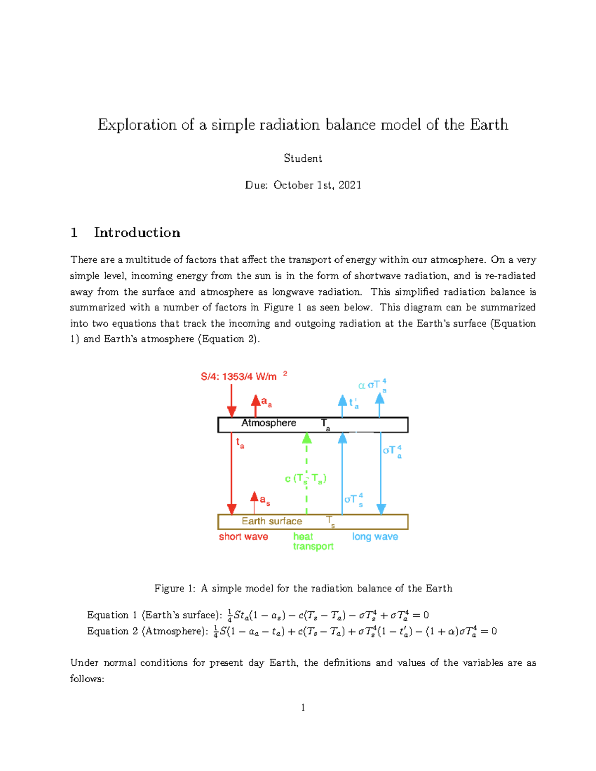 Radiation Balance Practical - Computer Assignment 1 - Exploration of a ...