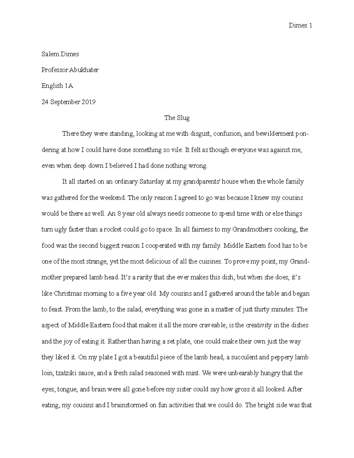 English 1A: My Food Narrative - A Family Culinary Experience - Studocu