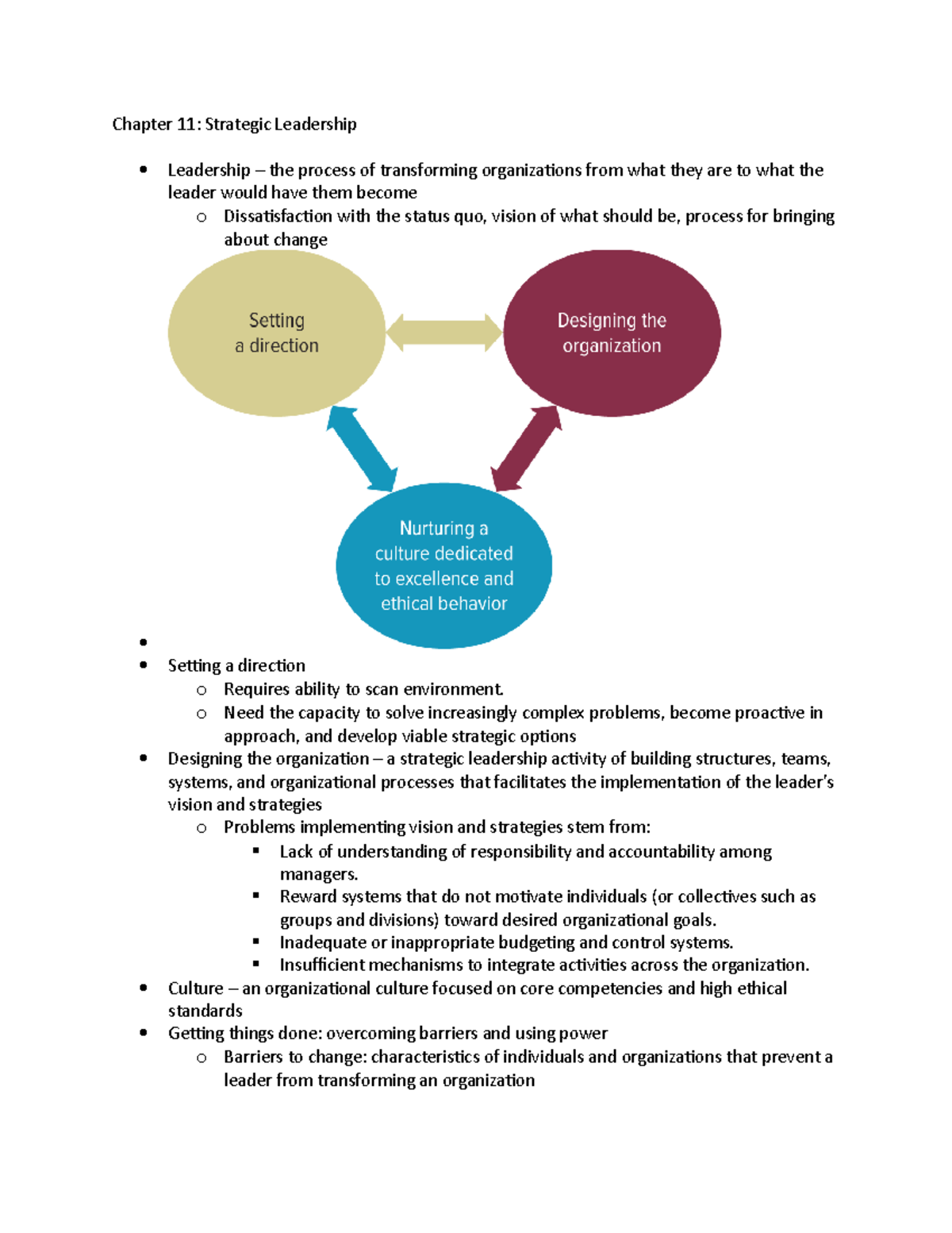 Chapter 11 Review: Insights into Strategic Leadership Concepts - Studocu