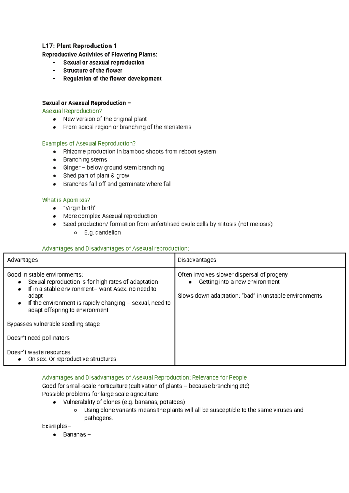 L17: Plant Reproduction - Sexual and Asexual Processes Explained - Studocu