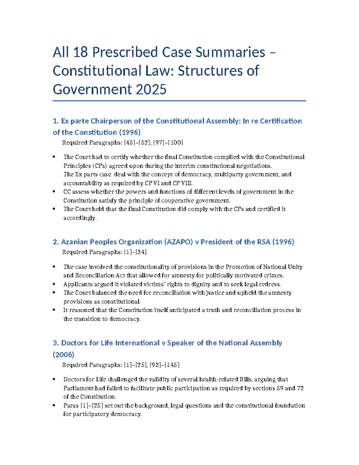 All 18 Case Summaries for Constitutional Law 2025: Key Judgments - Studocu