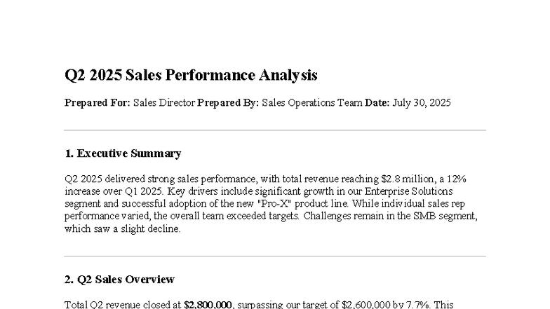 Q2 2025 Sales Performance Analysis Report for Sales Director - Studocu