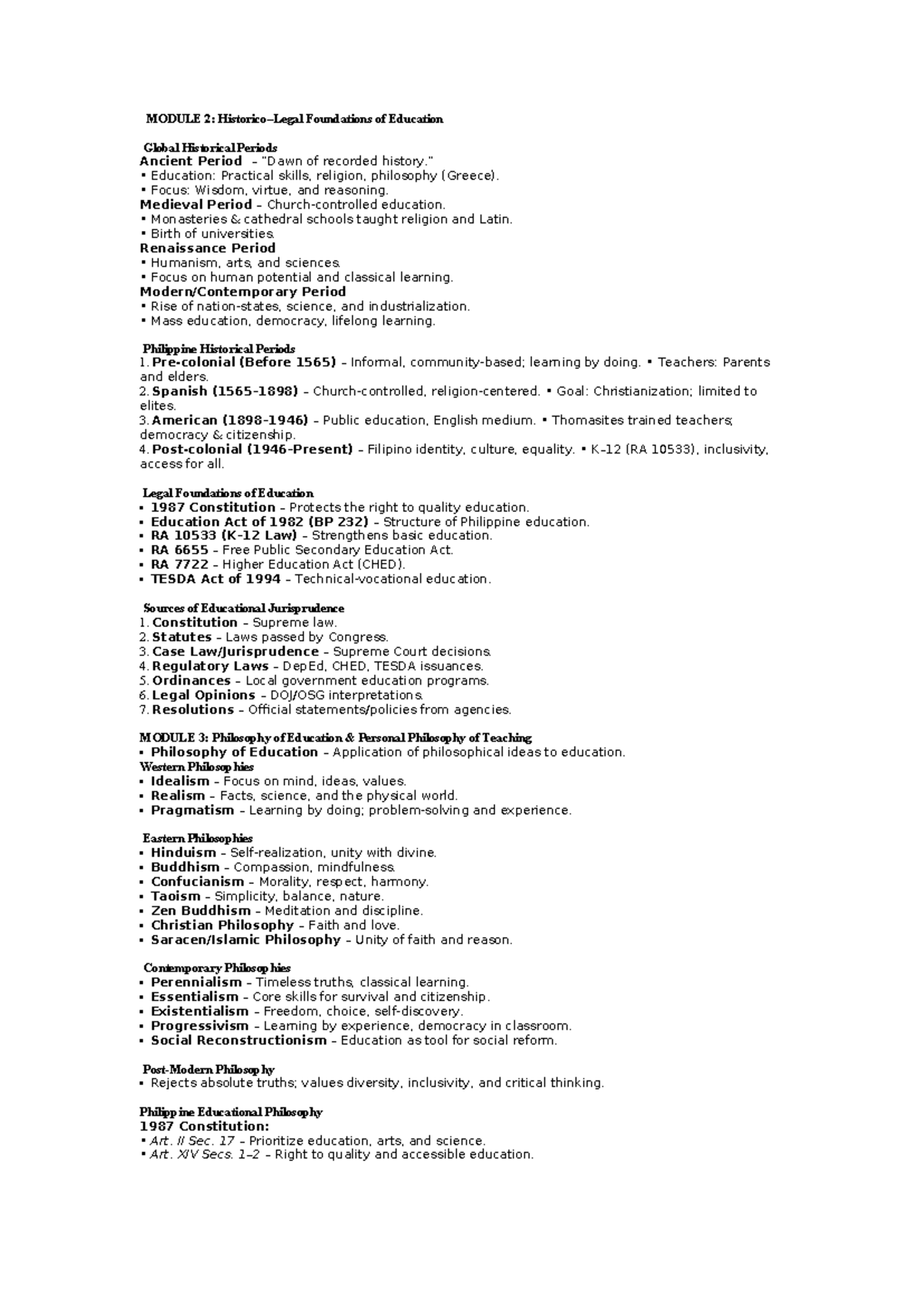 PROF ED 101 Module 2-4: Foundations & Philosophy of Education Review ...
