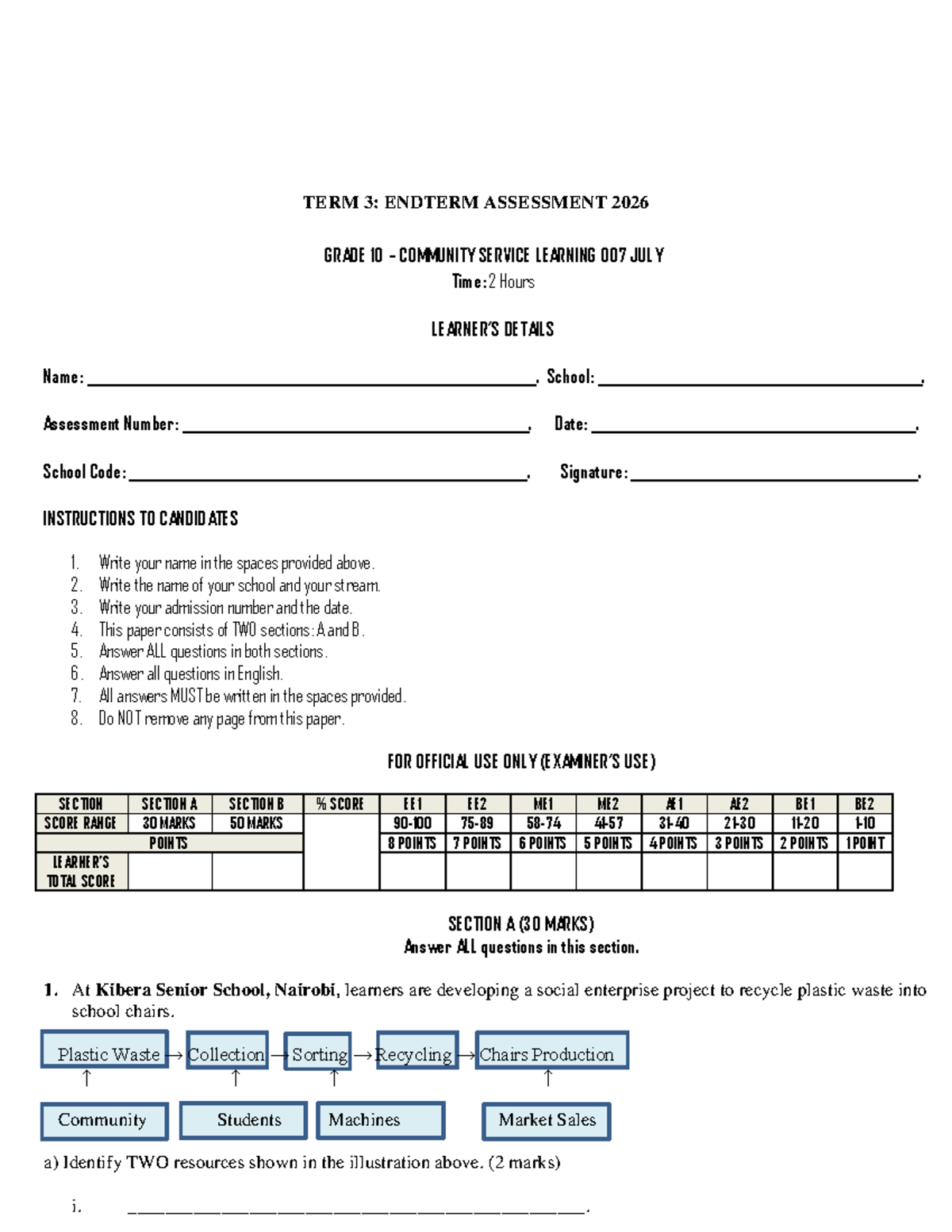 Grade 10 CSL Term 3 2026: Community Service Learning Assessment - Studocu