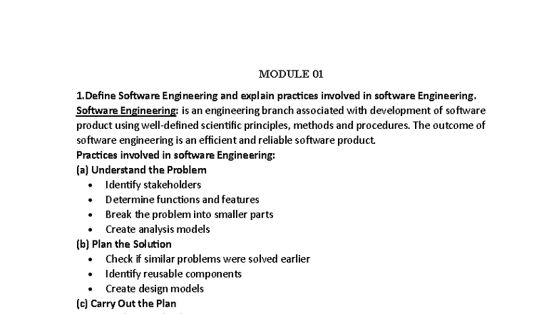 Module 01: Software Engineering Practices and Models (SEPM) - Studocu