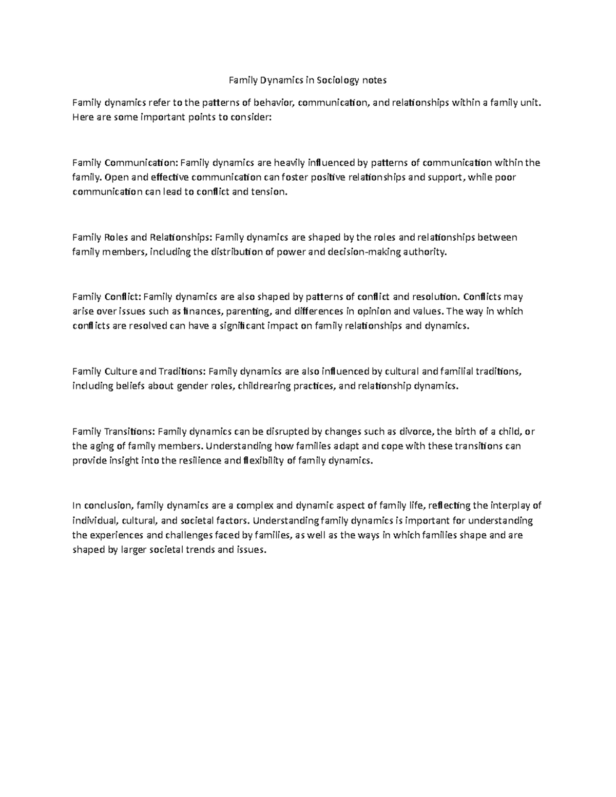 Family Dynamics in Sociology notes - Here are some important points to ...