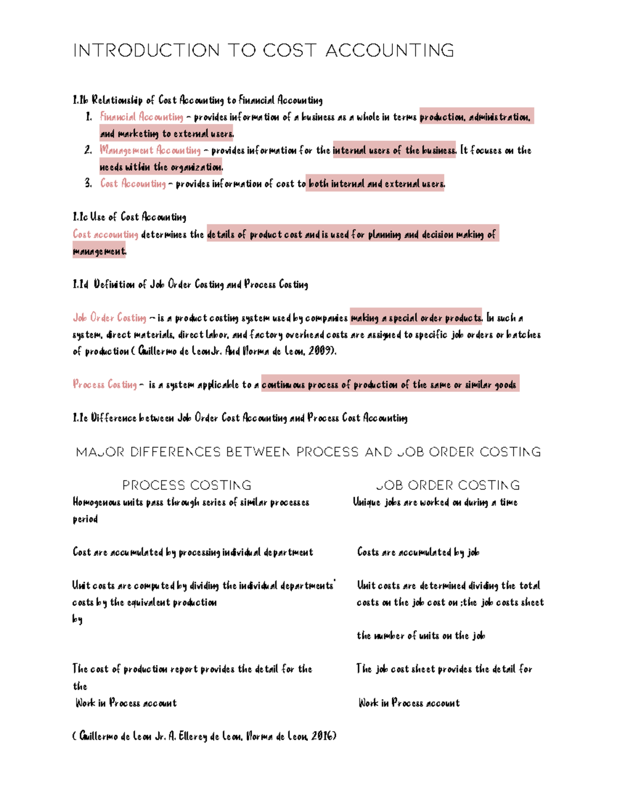 Cost Accounting Review Notes for ACC101: Key Concepts and Insights ...