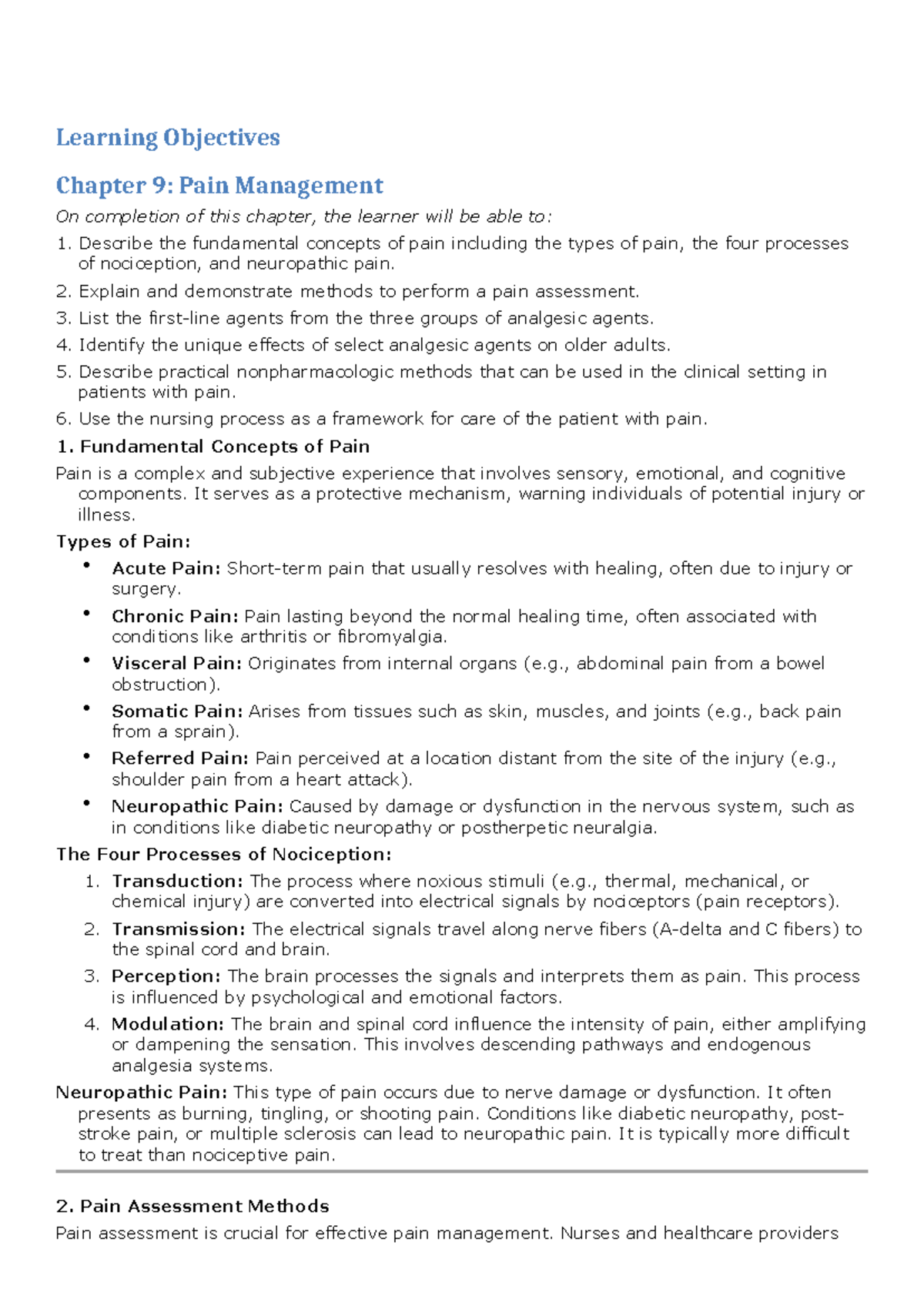 AMS 101 Final Exam Study Guide: Pain Management Insights - Studocu