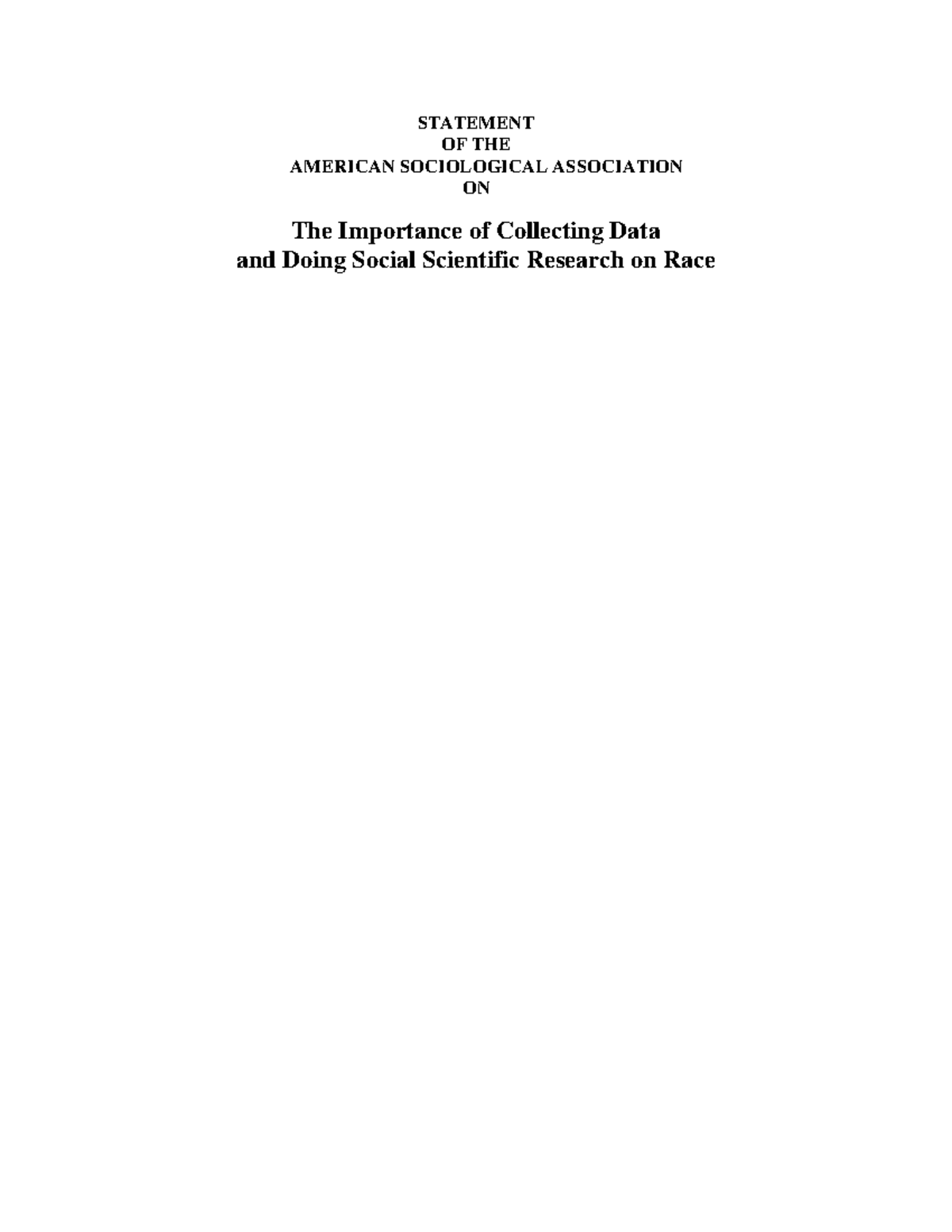 ASA Position Statement on Importance of Racial Data Collection - Studocu