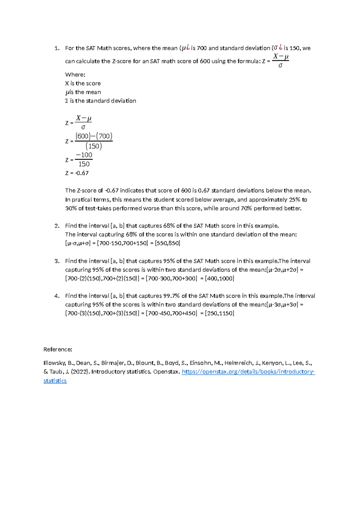 Introduction to Statistics Unit 7 Discussion - 1. For the SAT Math ...