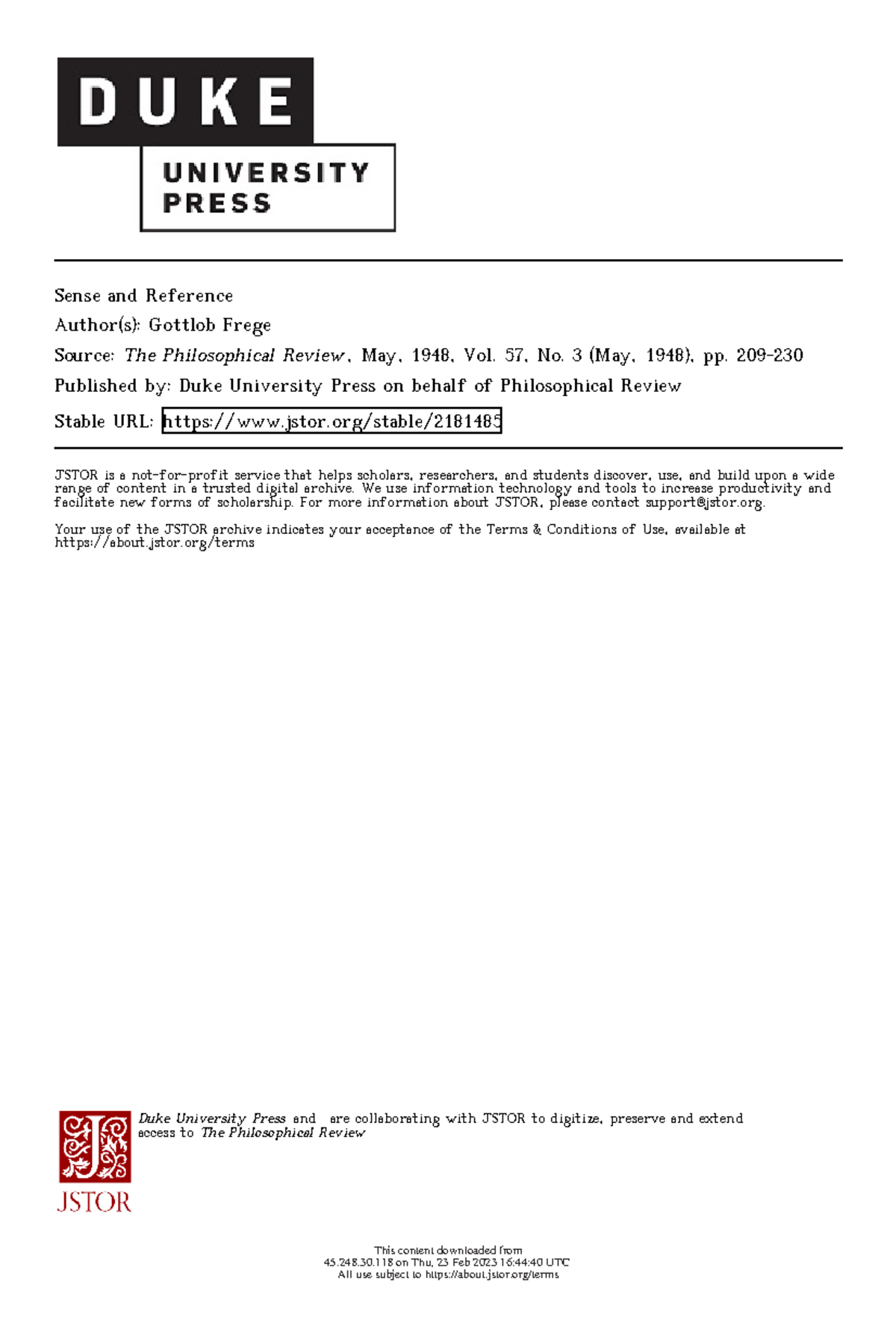 Sense and Reference - Philosophy of language - Sense and Reference ...