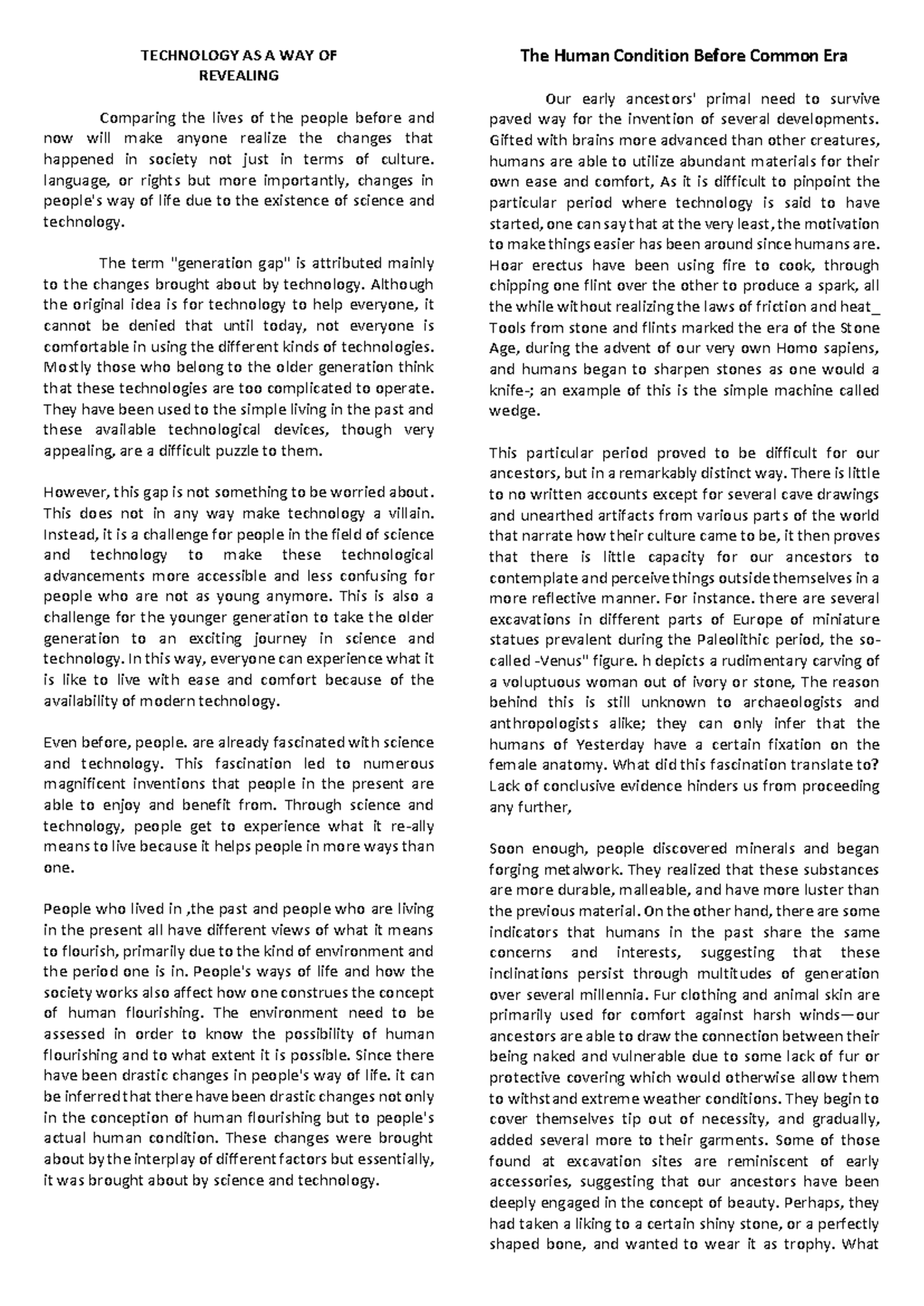 Sts Semi-Final Notes: The Evolution of Technology and Human Flourishing ...