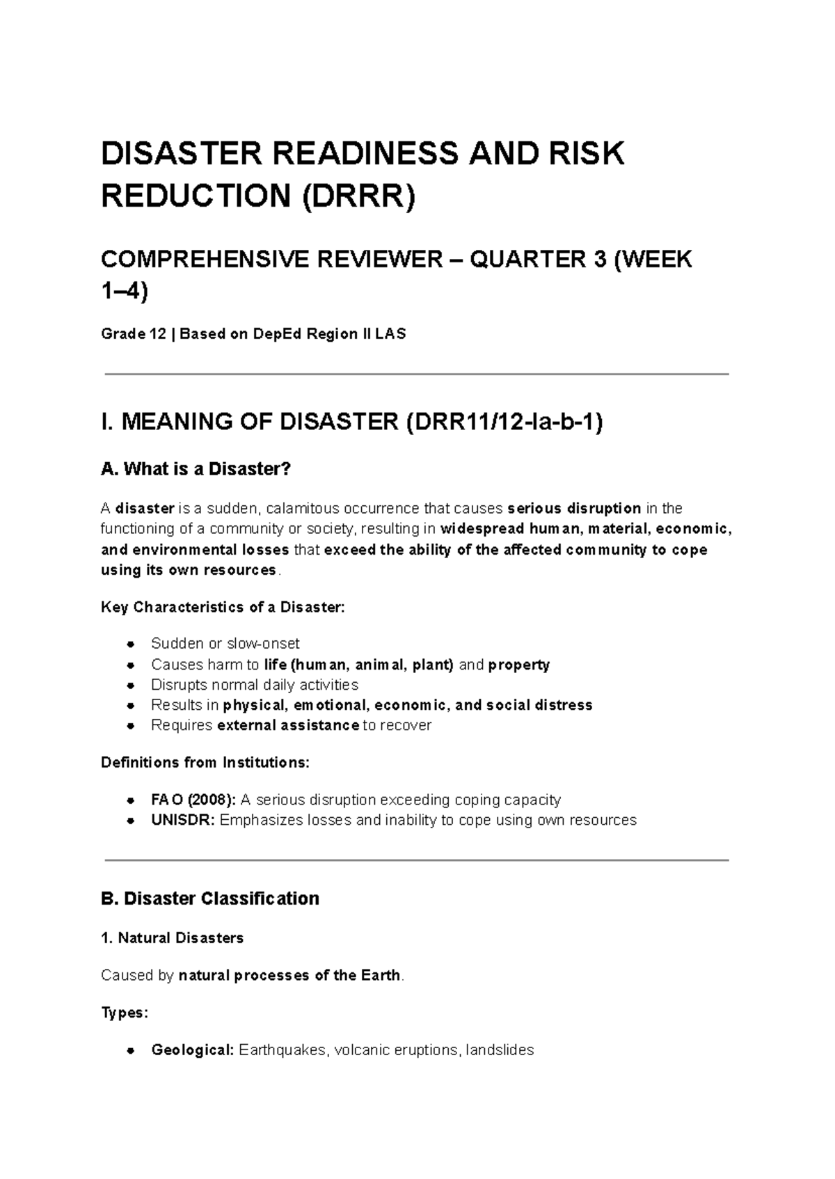 Disaster Readiness and Risk Reduction Comprehensive Reviewer (Grade 12 ...