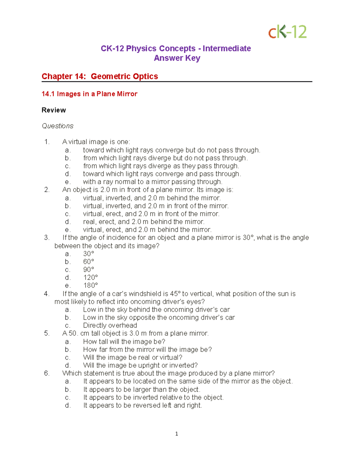 Phys Int CC Ch 14 - Geometric Optics - Answers - CK-12 Physics Concepts ...