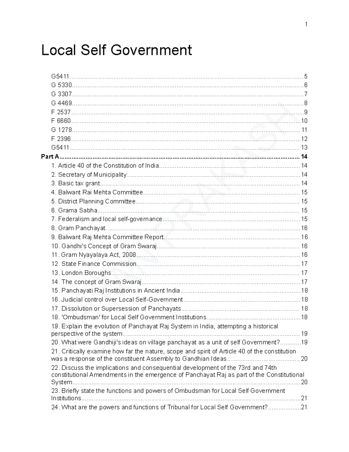 Local Self Government: Key Questions and Insights (G5411) - Studocu