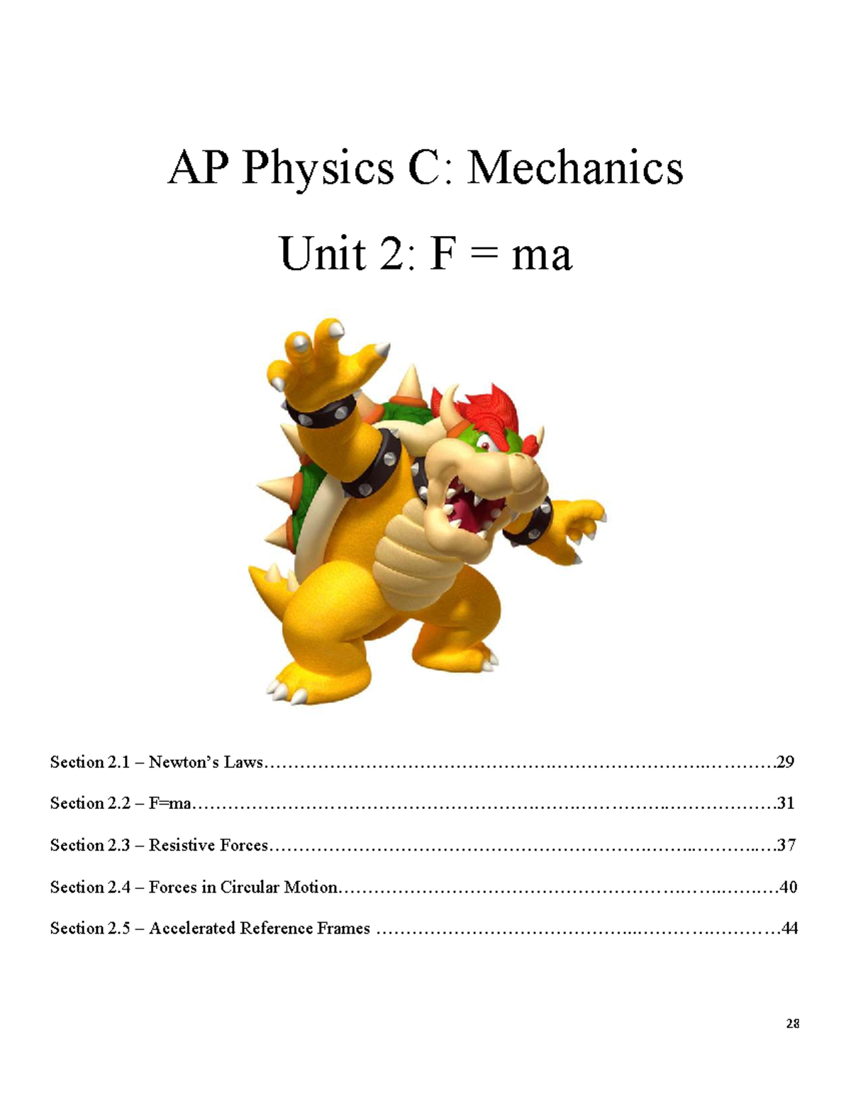 AP Physics C: Mechanics Unit 2 Notes on Forces and Motion - Studocu