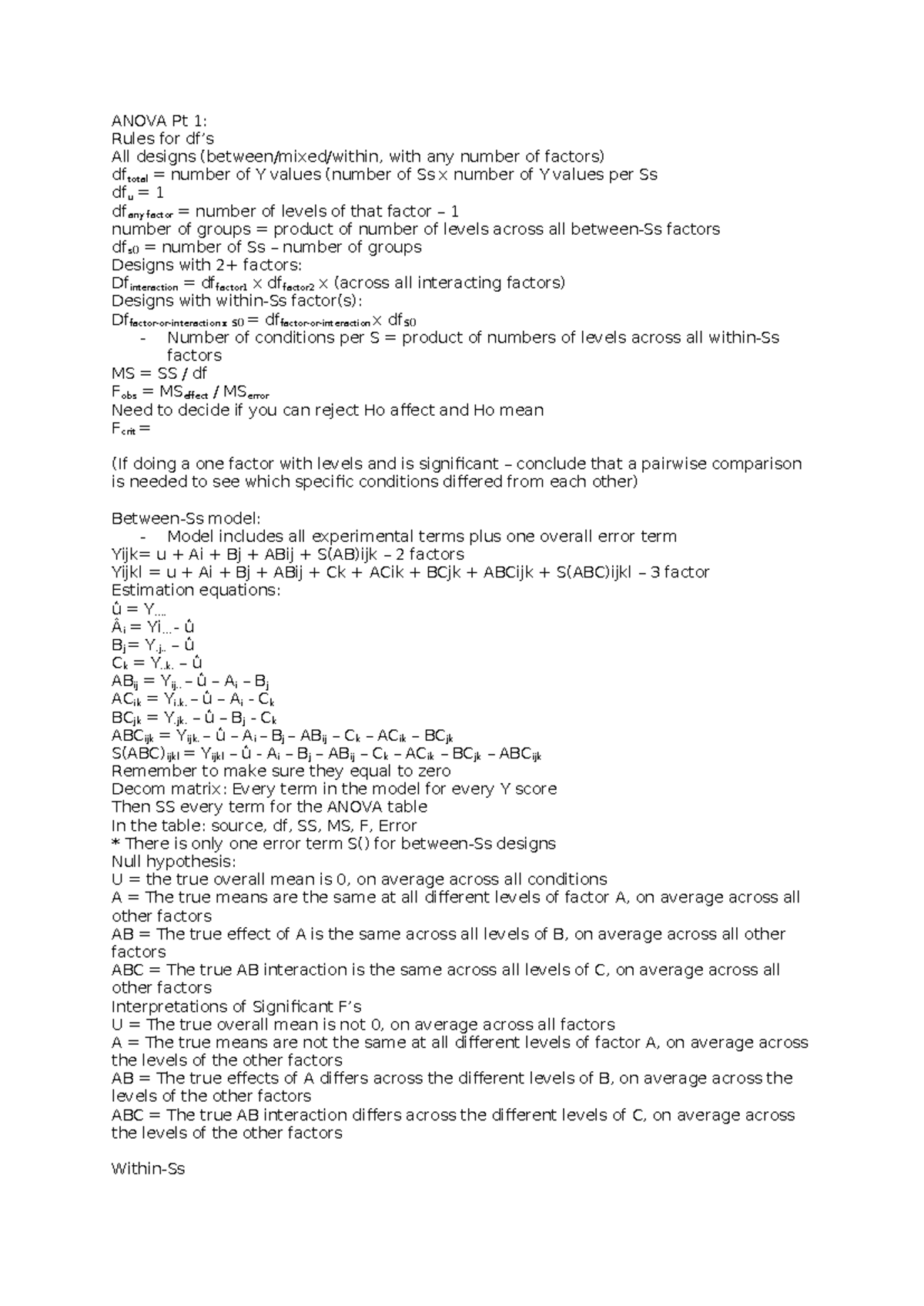 ANOVA Pt 1: Comprehensive Guide to Factorial Designs and Analysis - Studocu