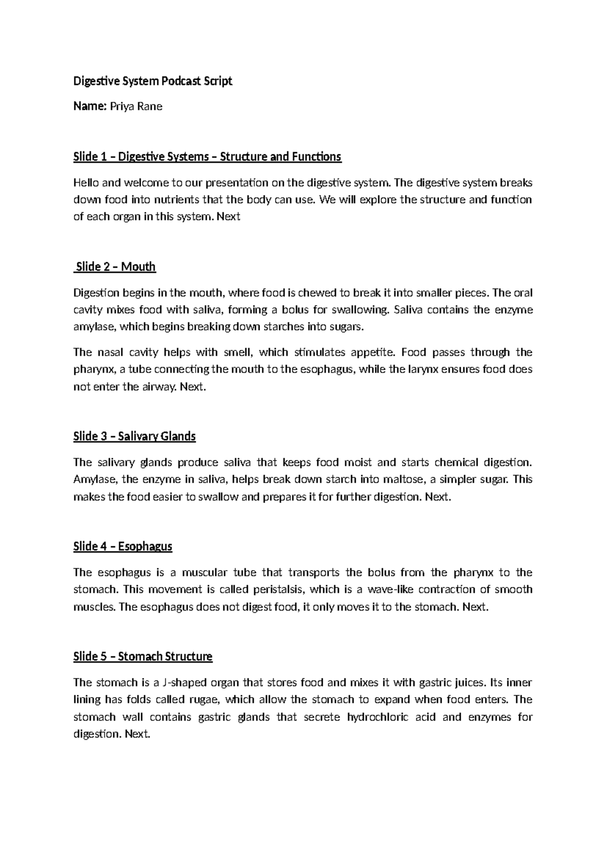 Unit 4 Project: Digestive System Overview and Functions - Studocu