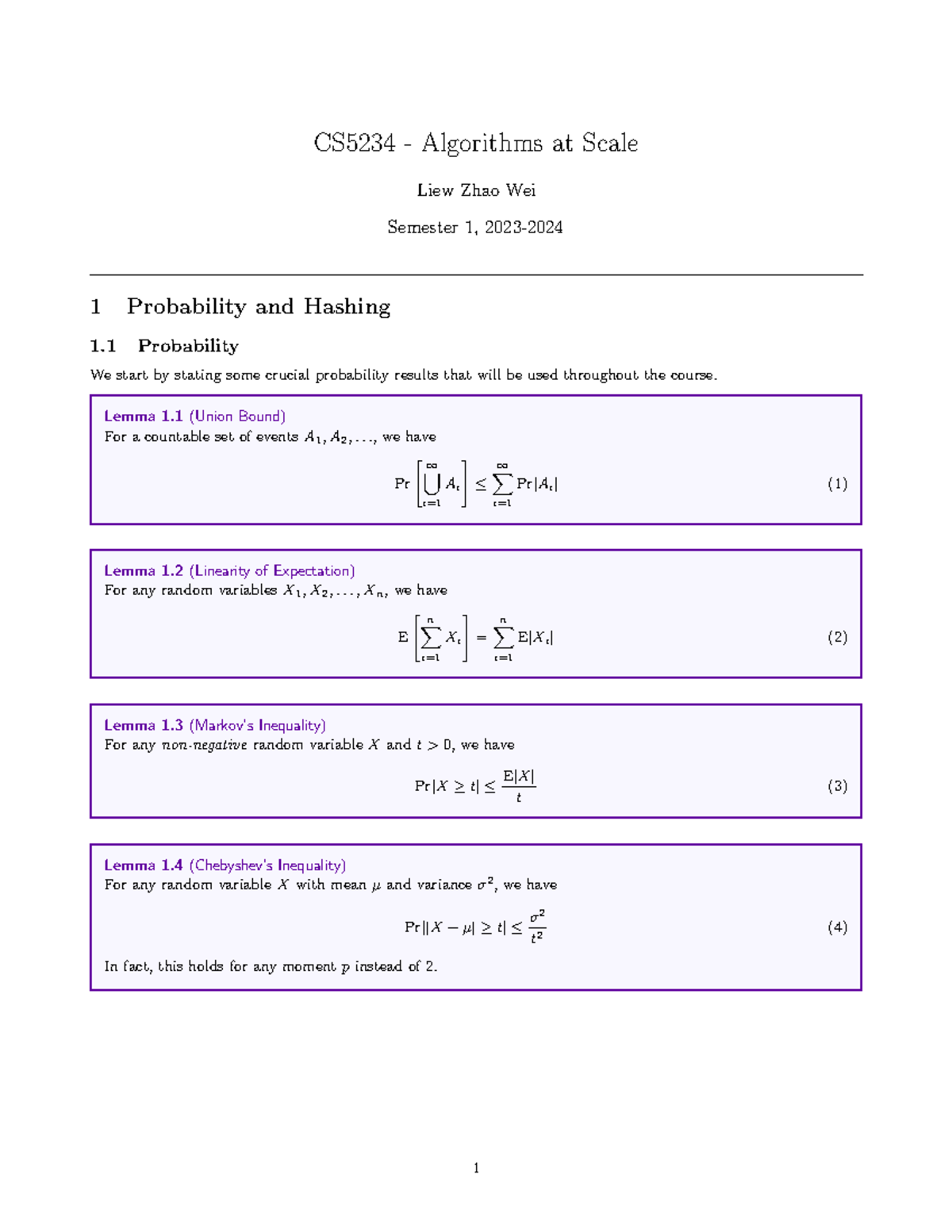 CS5234 Lecture Summary: Algorithms at Scale - Probability & Hashing ...