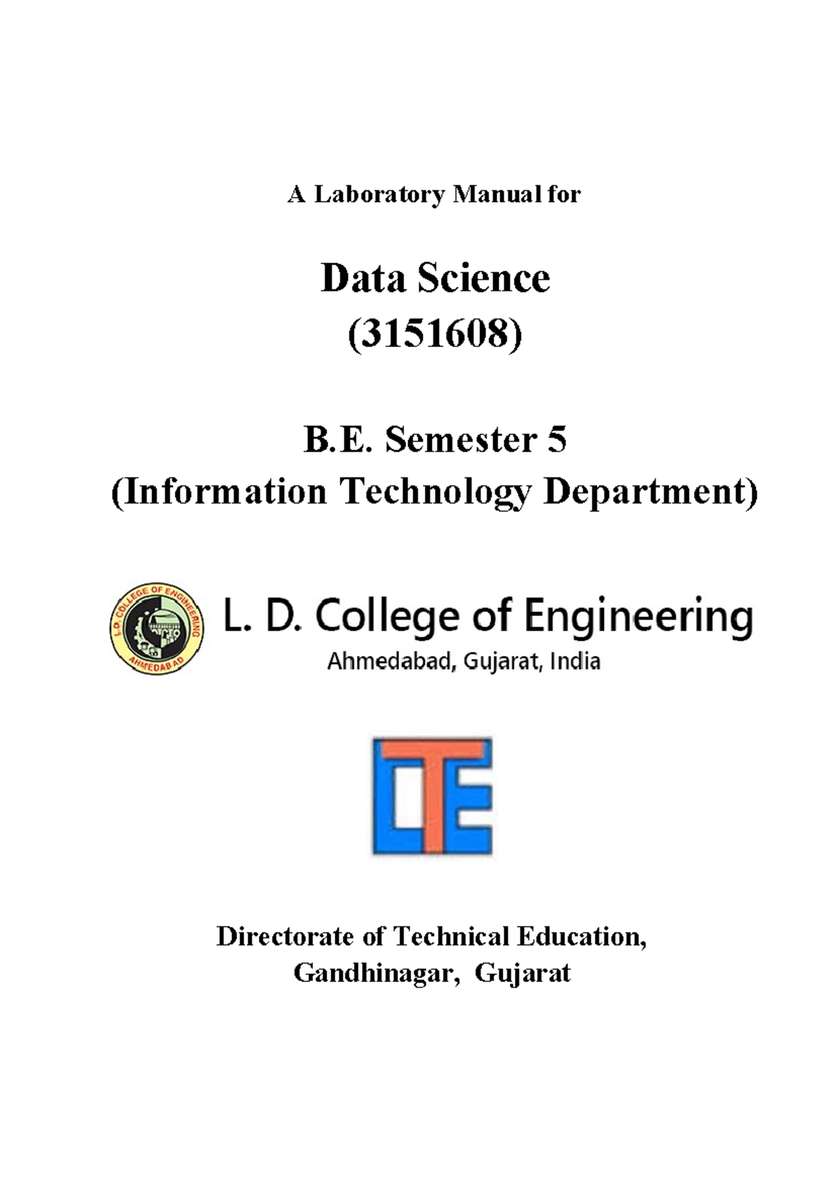 Data Science Lab Manual for Practical (3151608) - Semester 5 - Studocu