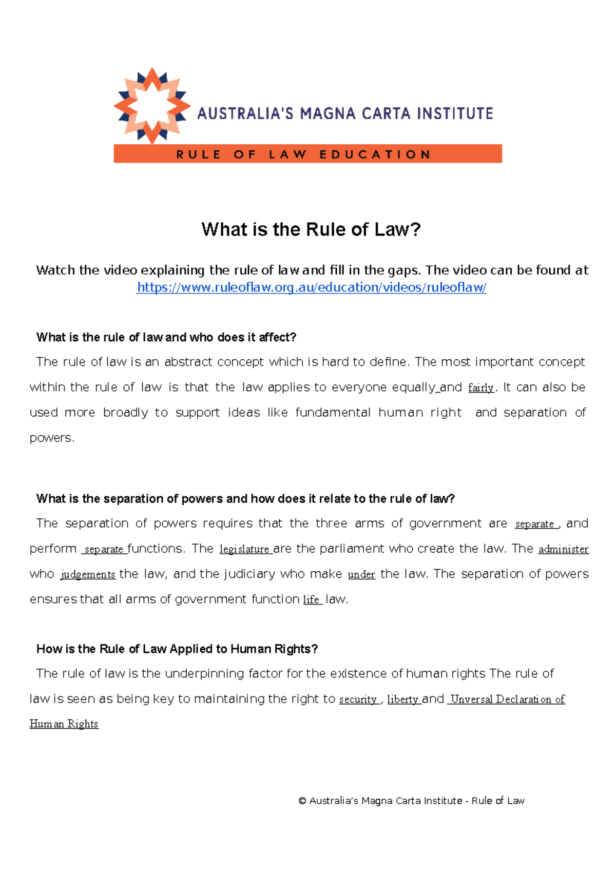 4. Rule of Law Worksheet: Understanding Key Concepts and Applications ...