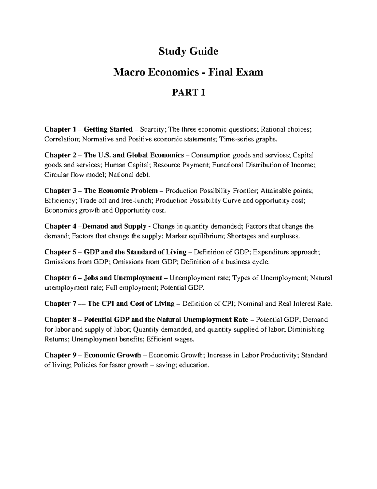 Macro Economics - Final Exam Study Guide - Studocu