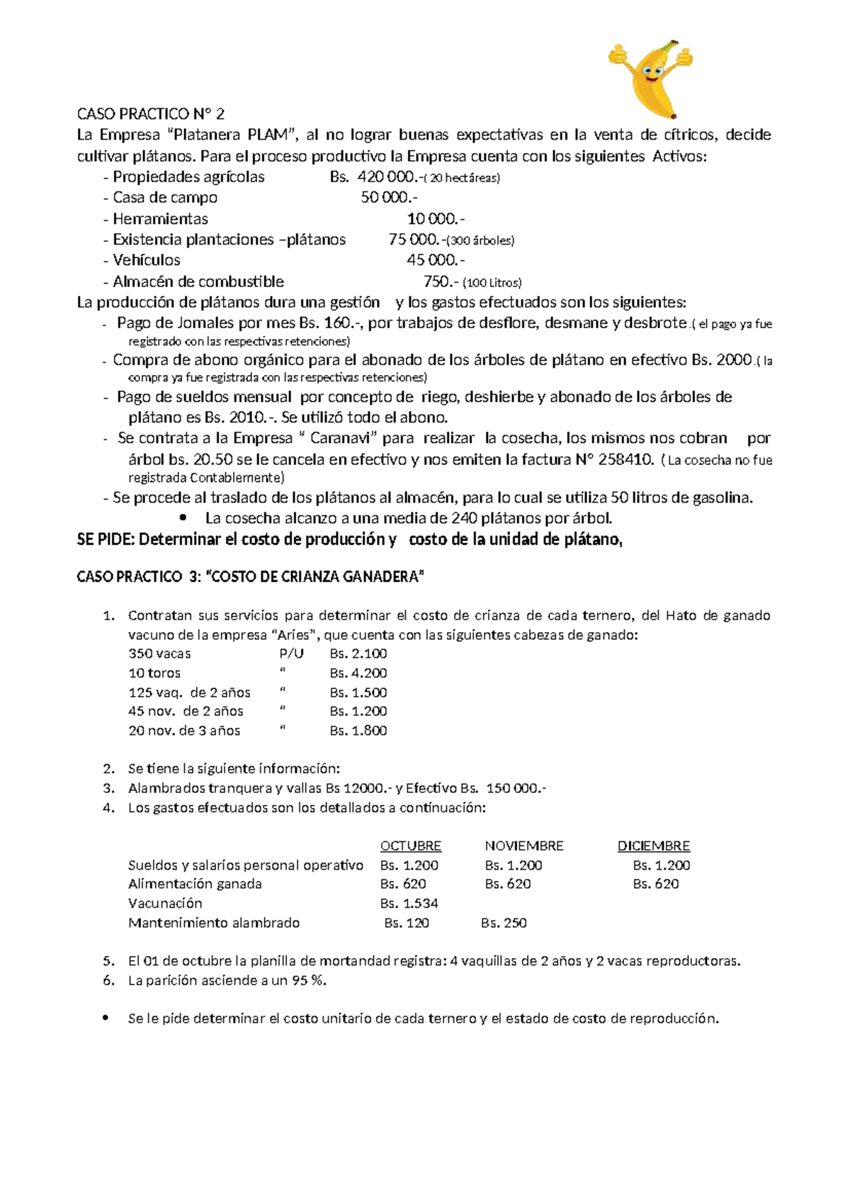 CASO PRÁCTICO Nº 2 y 3: Análisis de Costos de Producción y Crianza ...