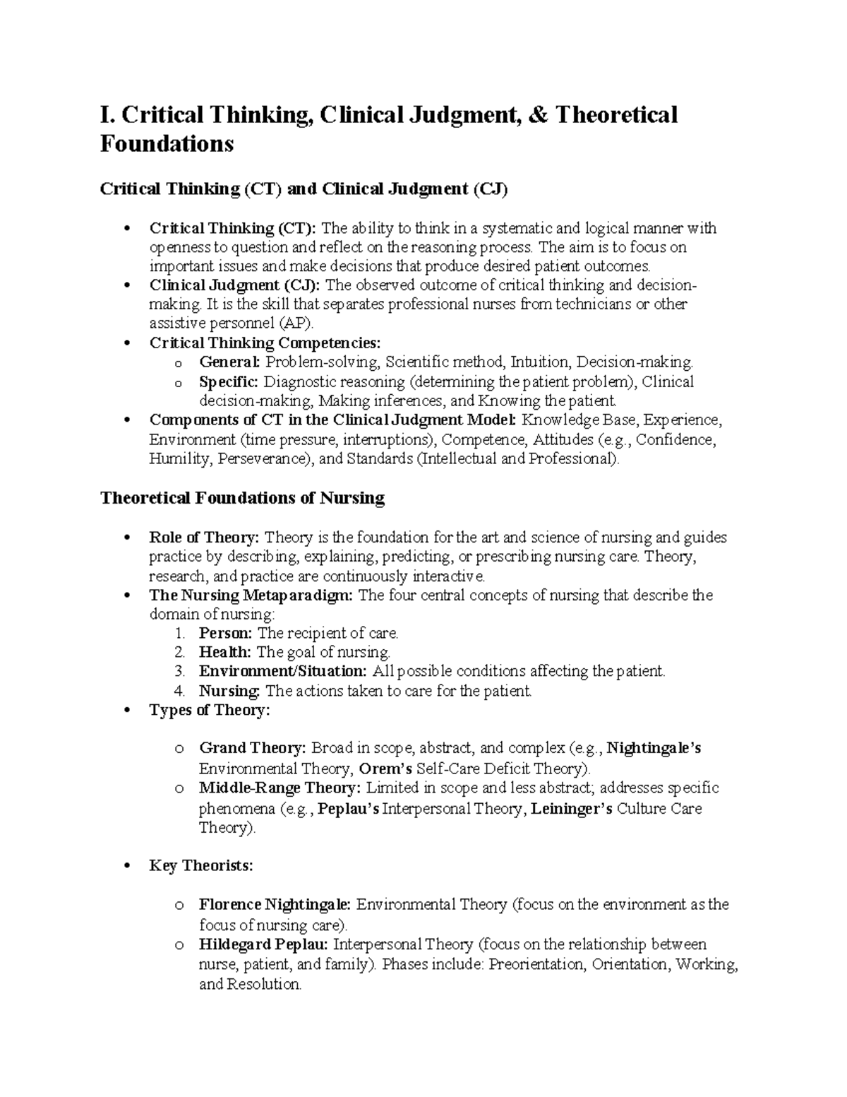 NUR 101: Critical Thinking & Clinical Judgment Exam 2 Study Guide - Studocu