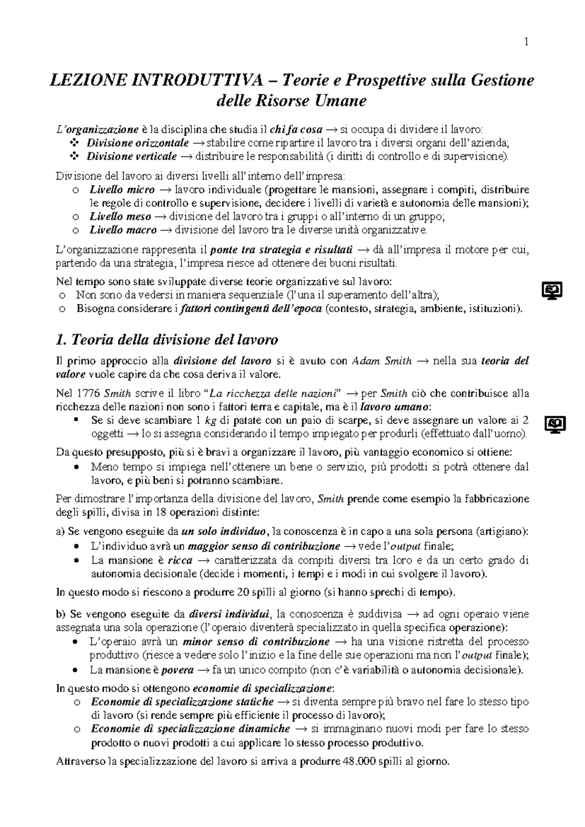 Riassunto Lezione 1: Teorie e Prospettive sulla Gestione delle Risorse ...