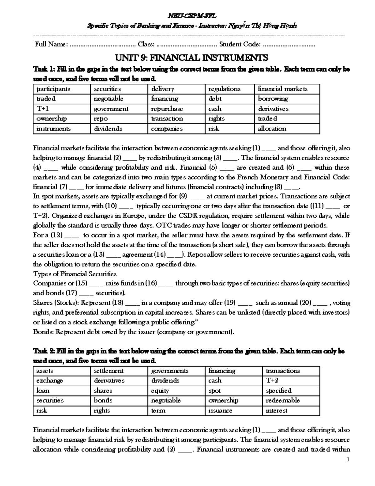 Unit 9: Financial Instruments - Banking & Finance Study Guide - Studocu