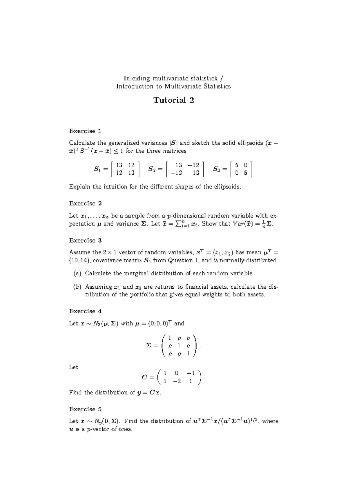 Multivariate Statistics Tutorial 2 - Exercises and Solutions - Studeersnel