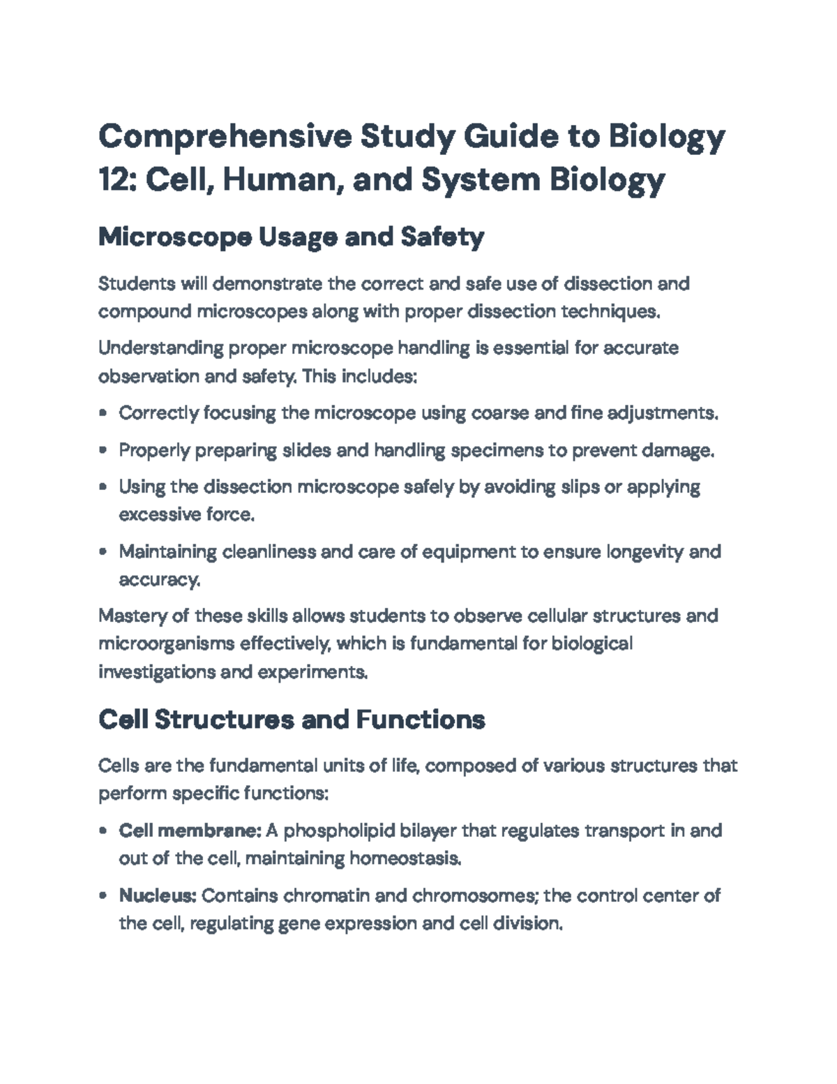 Comprehensive Study Guide for Biology 12: Cell & Human Systems - Studocu