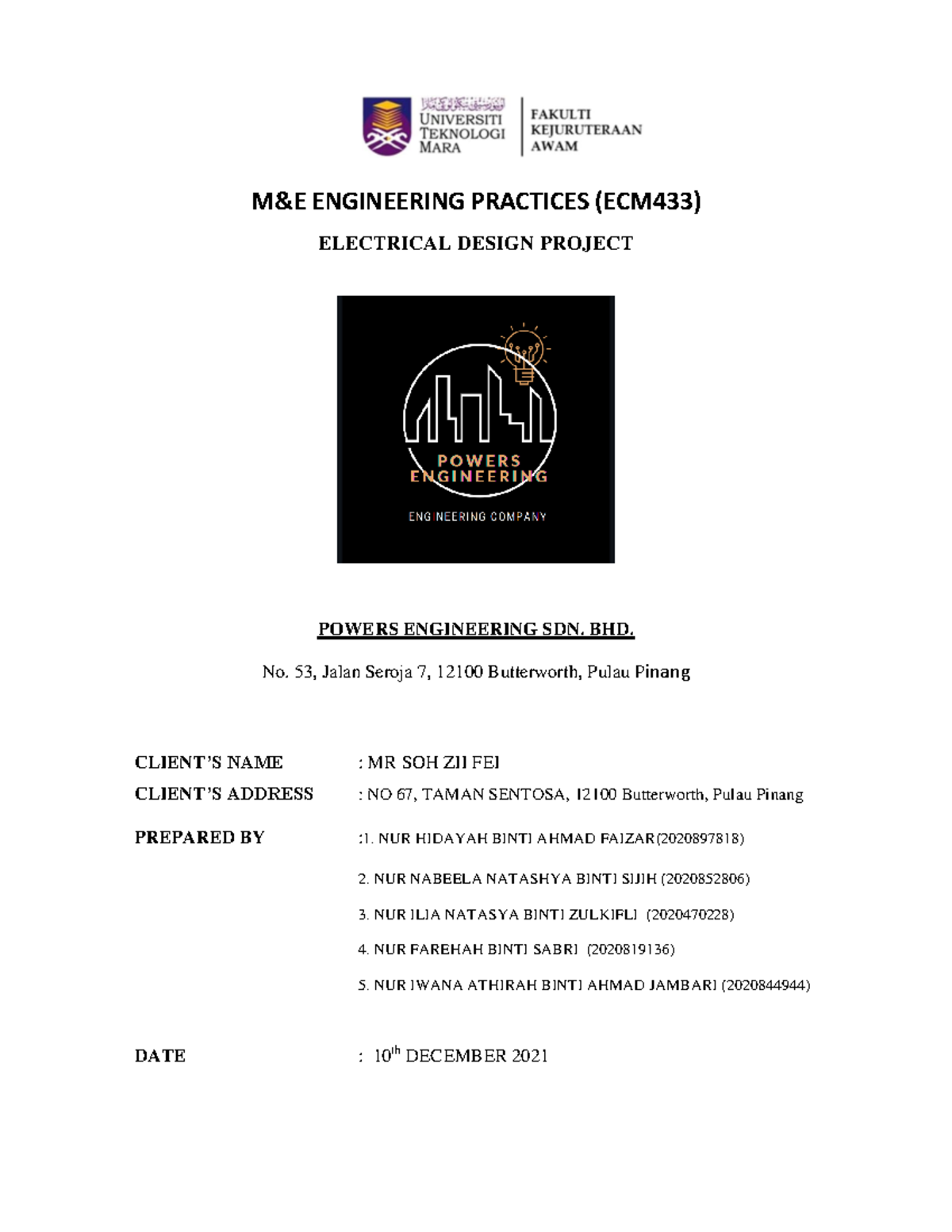 Project ECM433 3A4A Group 4 - M&E ENGINEERING PRACTICES (ECM433 ...