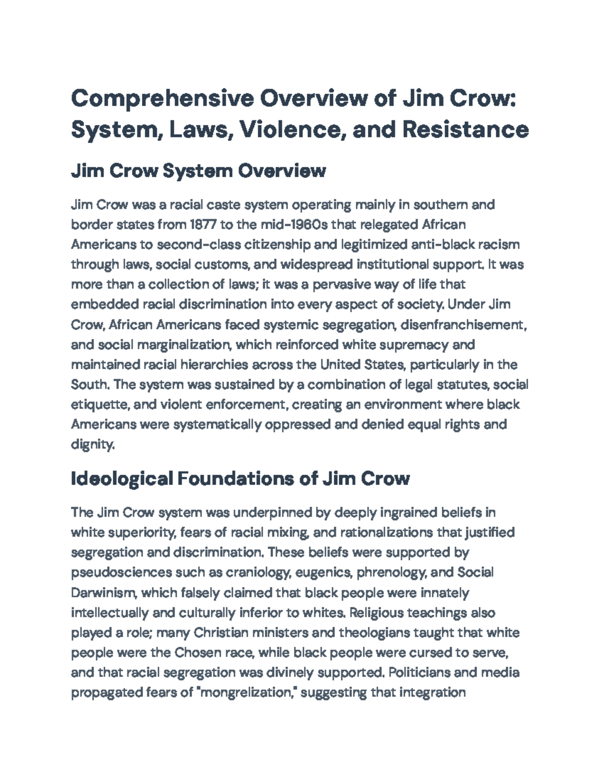Comprehensive Overview of the Jim Crow System: Laws, Violence, and ...