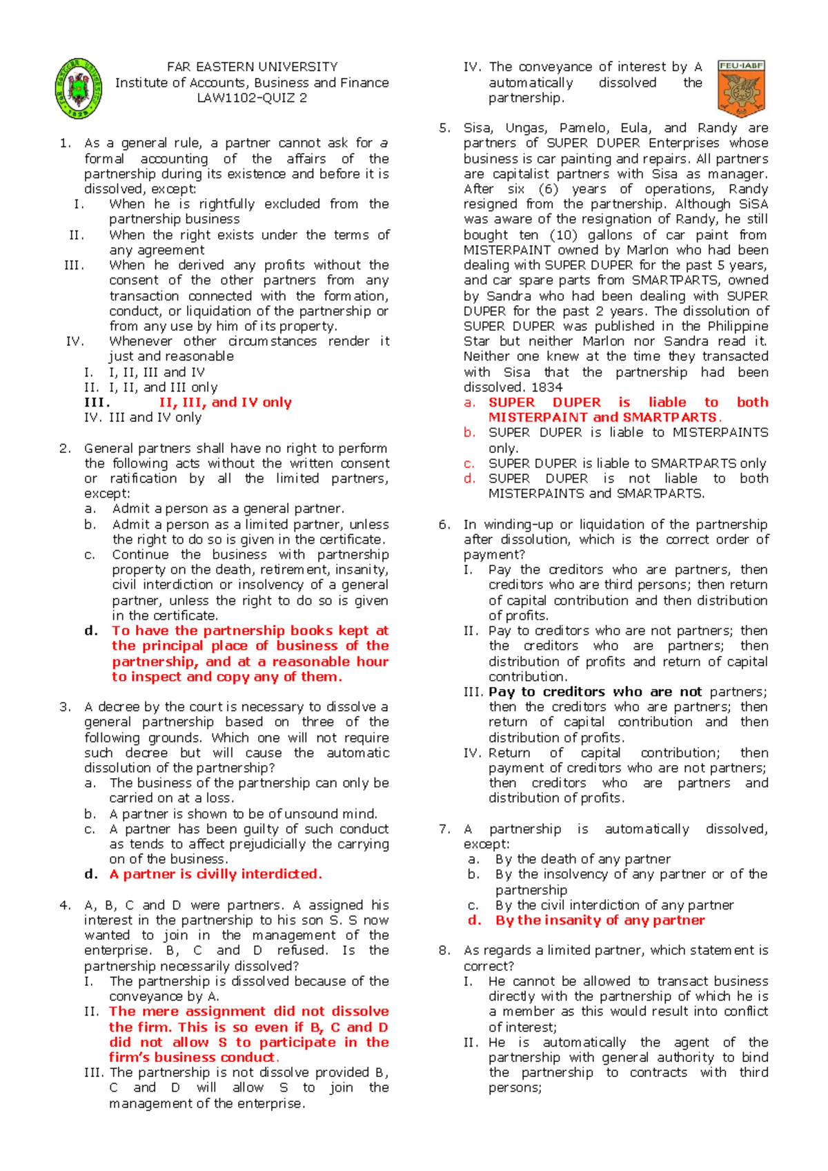 QUIZ 202 - Articles 18-15: General Provisions in Corporate Law - Studocu