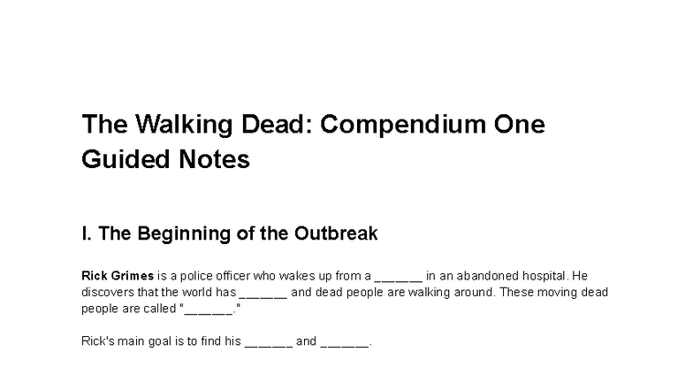 The Walking Dead: Compendium One Guided Notes for Grade 6 - Studocu