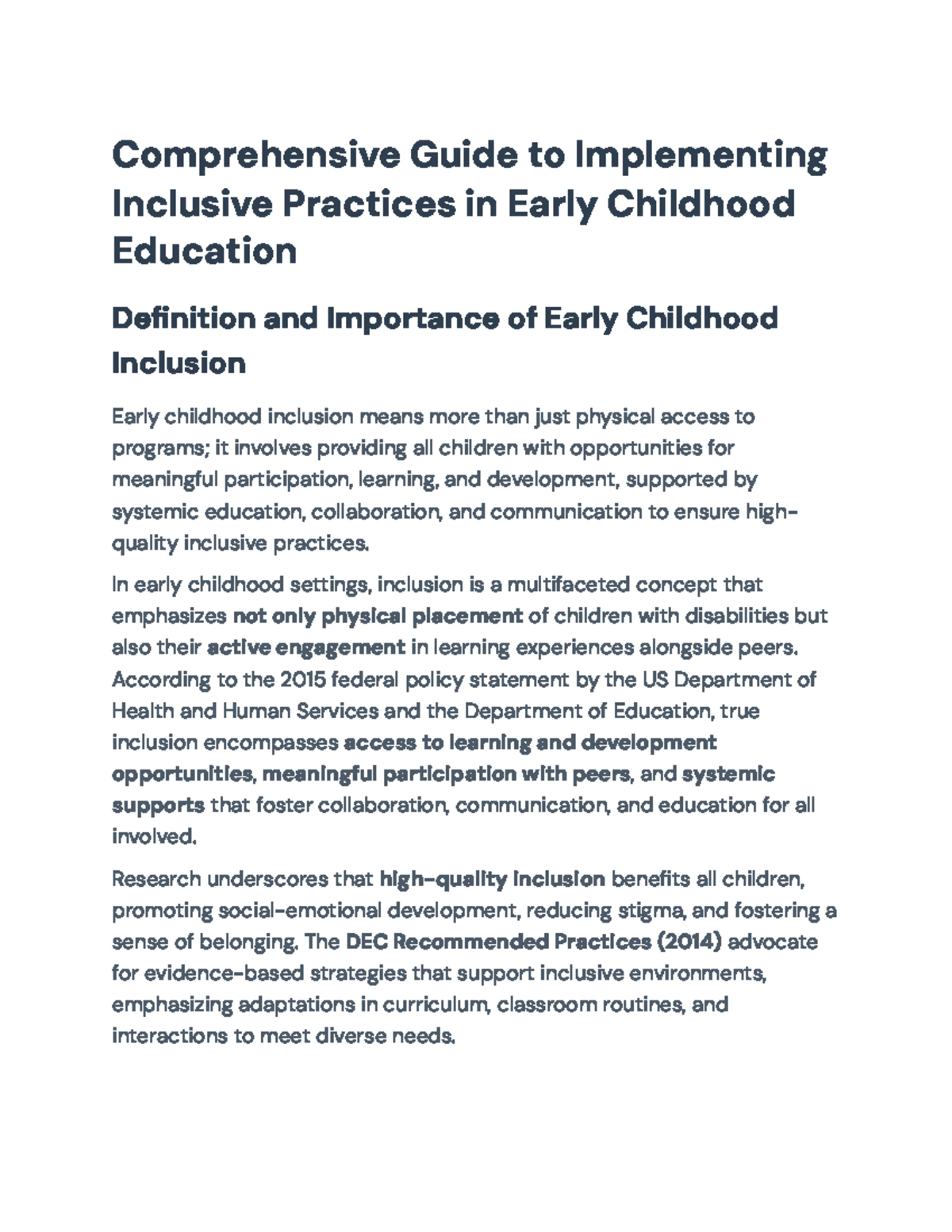 Comprehensive Guide to Inclusive Practices in Early Childhood Ed ...
