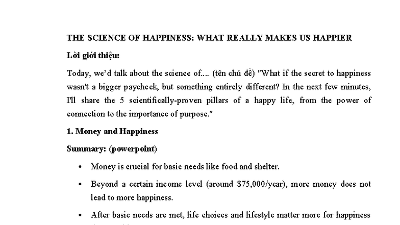 THE SCIENCE OF HAPPINESS: 5 PILLARS OF A FULFILLING LIFE - Studocu