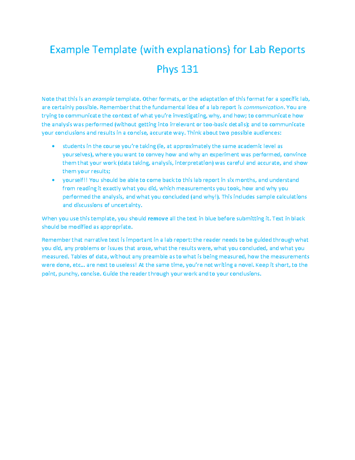 Phys 131 Lab Report Template: Guidelines and Structure - Studocu