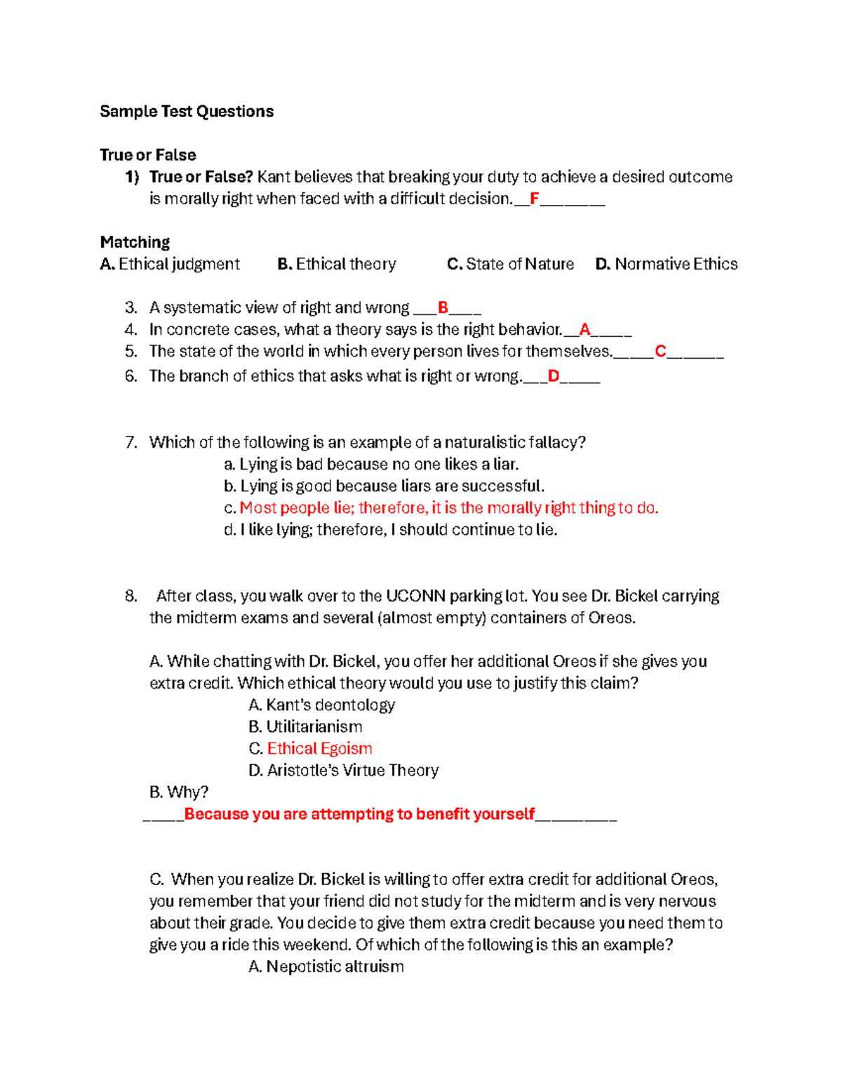 PHIL101 Midterm Review: Ethics Sample Test Questions Guide - Studocu