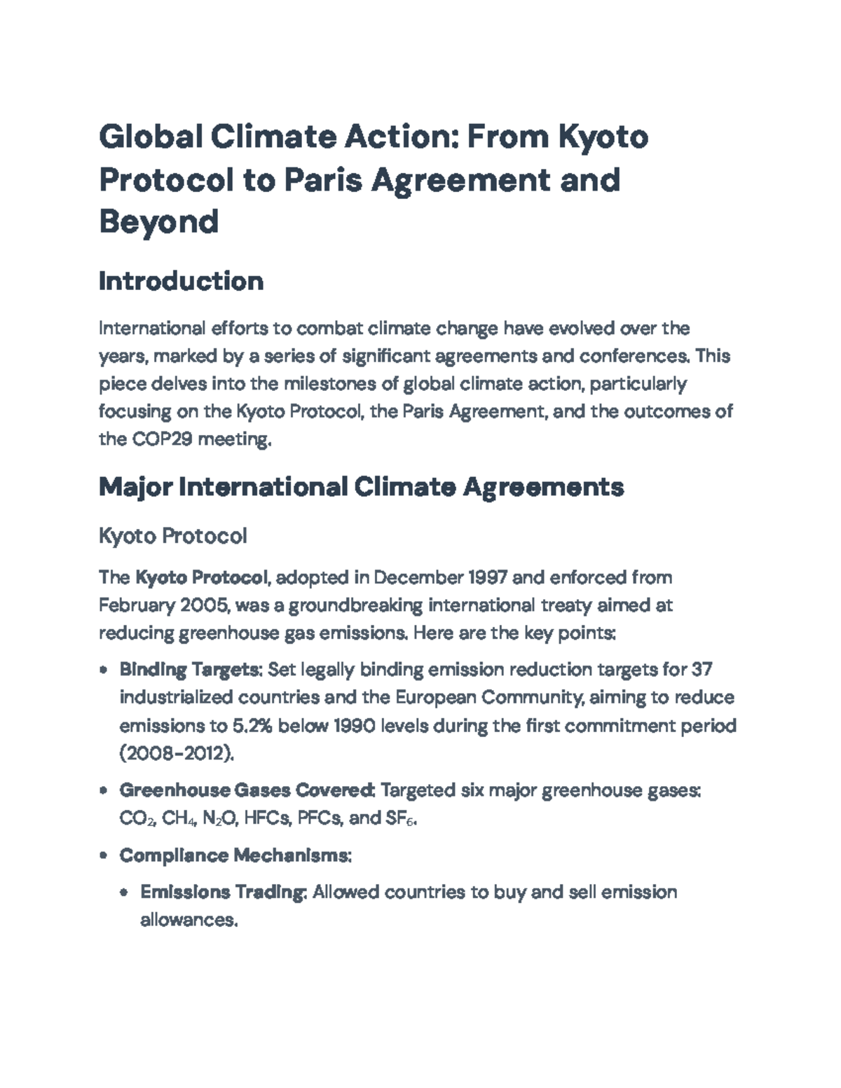 Global Climate Action: Key Milestones from Kyoto to Paris (Final Exam ...