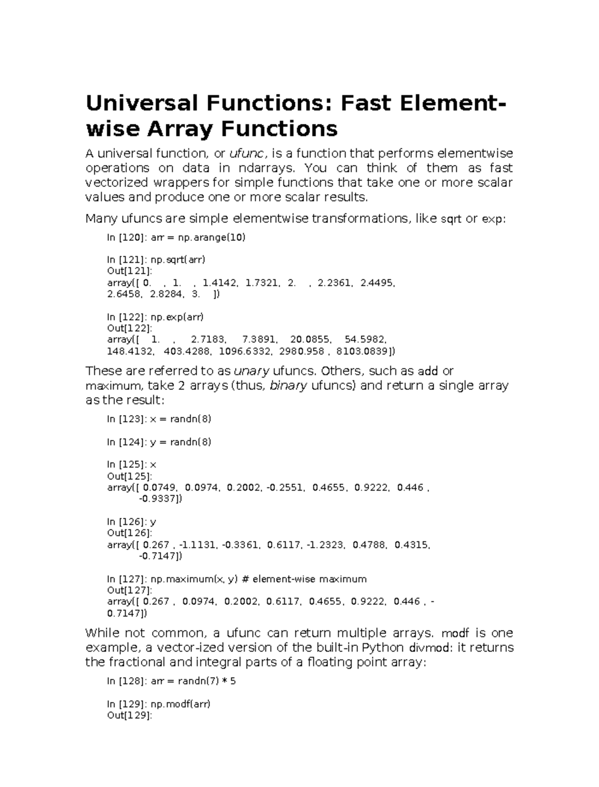 Universal Functions in NumPy: Fast Elementwise Operations (Python 110 ...