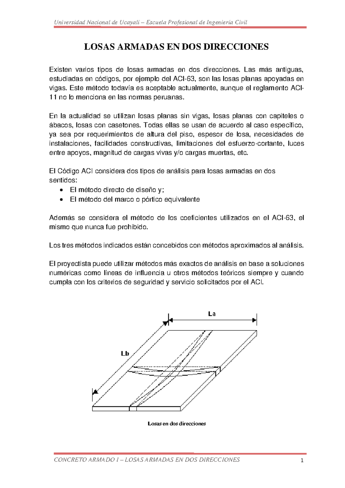Losas Armadas en Dos Direcciones: Concreto Armado I - Diseño y Análisis - Document Preview