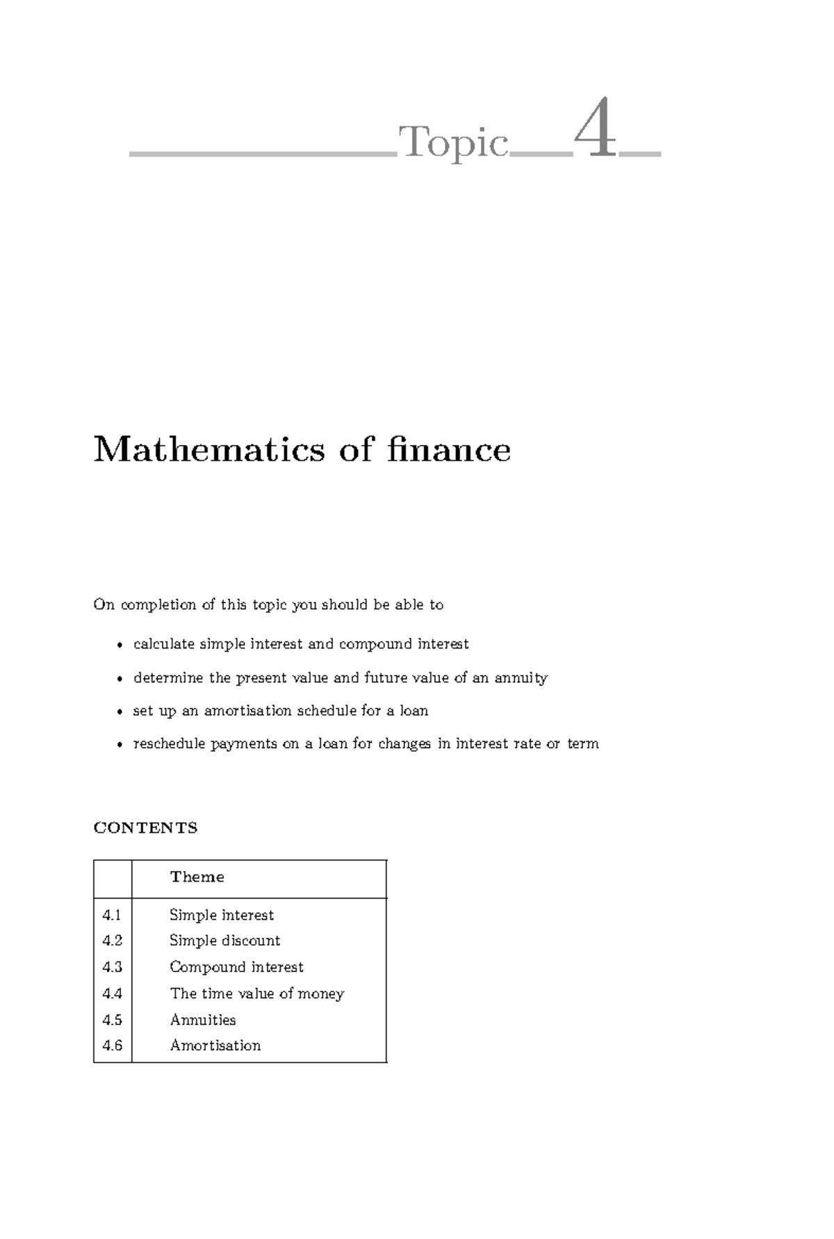 Topic 4: Mathematics of Finance - Simple and Compound Interest Concepts ...