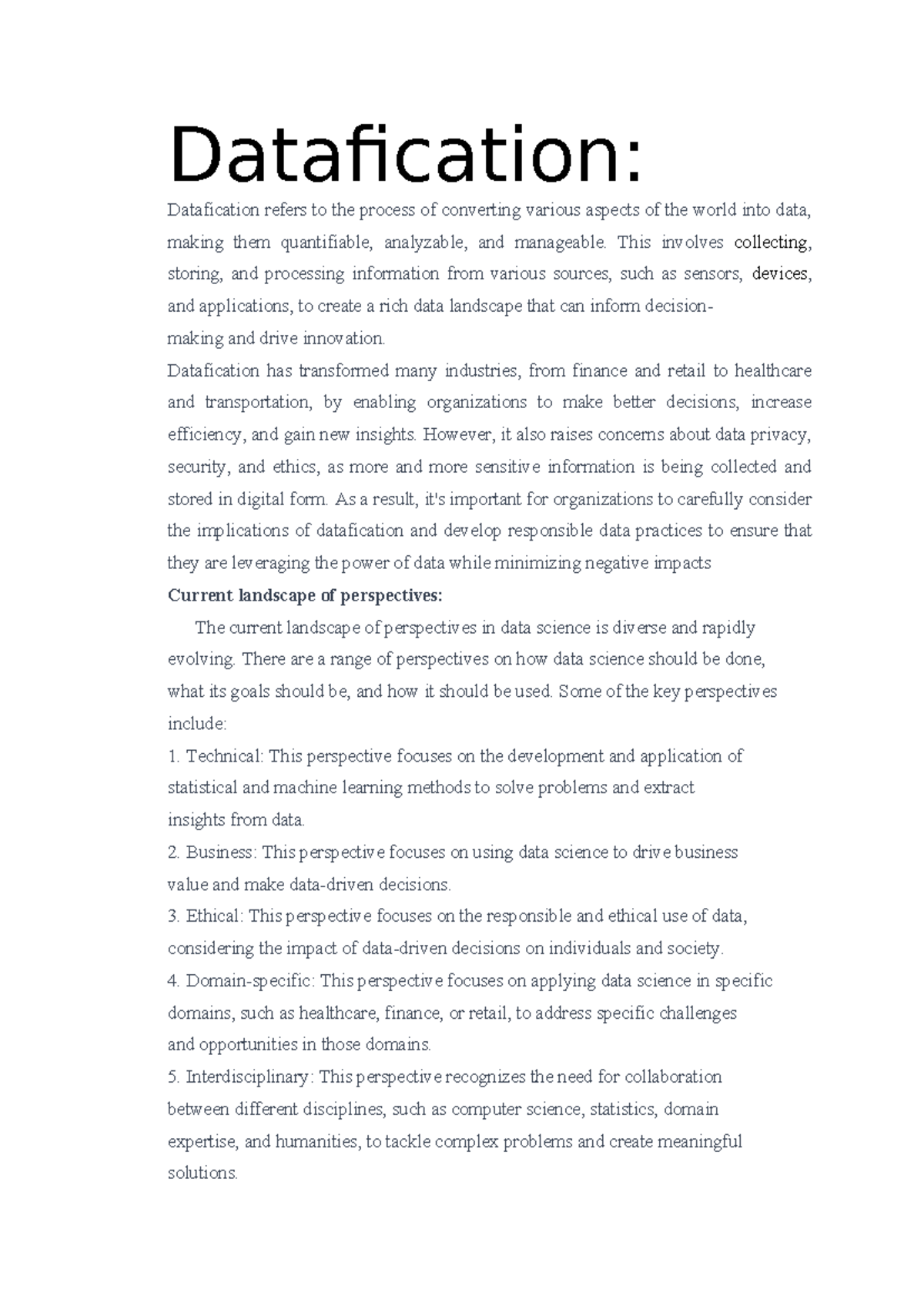 Current Landscape of Data Science Perspectives and Challenges - Studocu