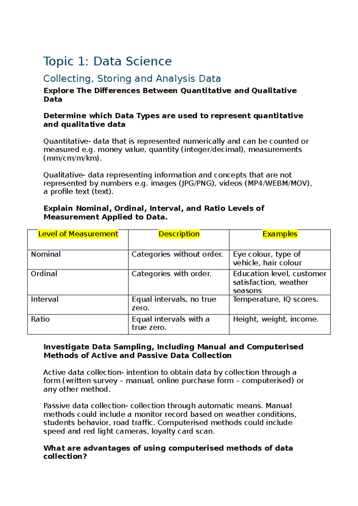 Data Science Notes - Understanding Data Types and Collection Methods ...