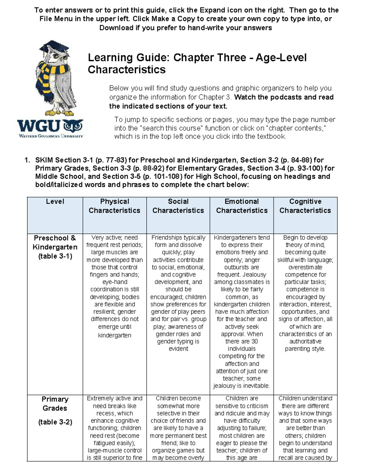 Chapter 3 Learning Guide - To enter answers or to print this guide ...